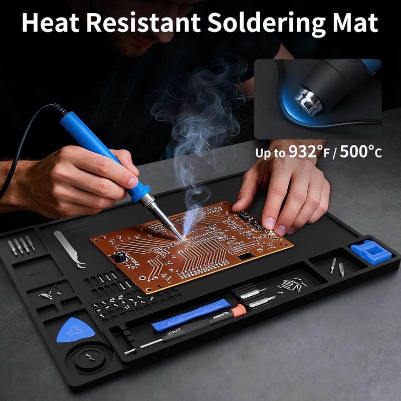 STREBITO Soldering Mat Silicone Work Mat, Heat Resistant 932°F, Magnetic Mat for Screws and Tools, Solder Mat Electronics Mat for Watch, Phone, Tablet, Eyeglass, Knife, Size 13.8" x 9.9" (Black) - Image 3